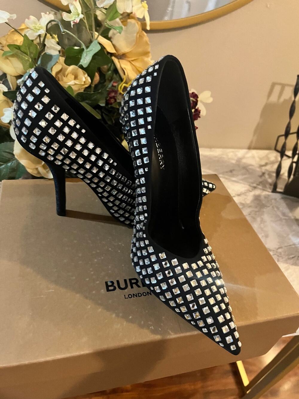 Burberry Madelina crystal-embellished leather pumps